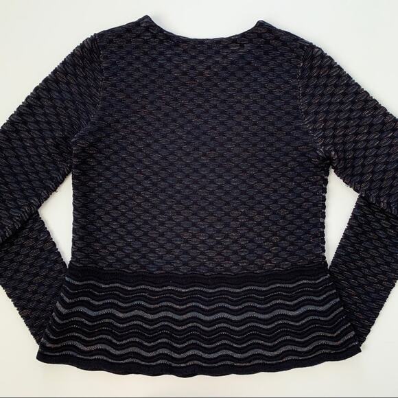 TORY BURCH Navy Copper Metallic Long Sleeve Peplum Long Sleeve Sweater Large - Picture 6 of 7